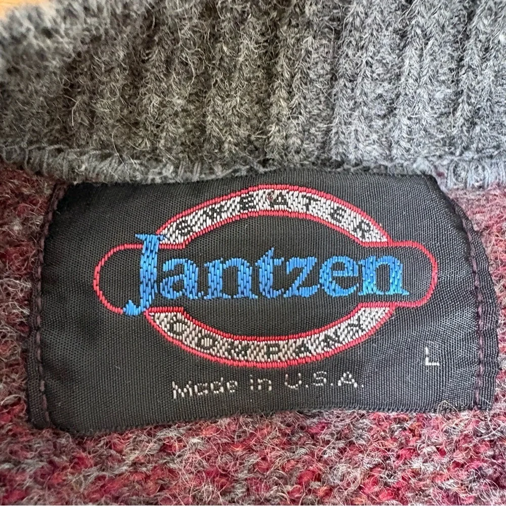 JANTZEN Vintage 90s Wool Blend Fair Isle Nordic Ski Stripe Crewneck Sweater USA - Picture 6 of 12